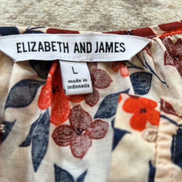 Elizabeth and James, blue and orange floral top with tucks size large - Picture 4 of 8